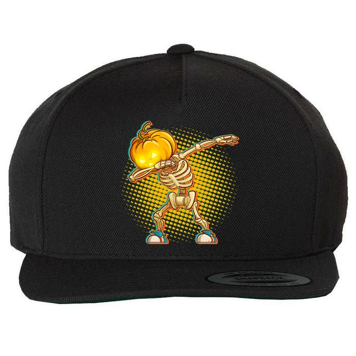 Dabbing Pumpkin Head Skeleton Wool Snapback Cap