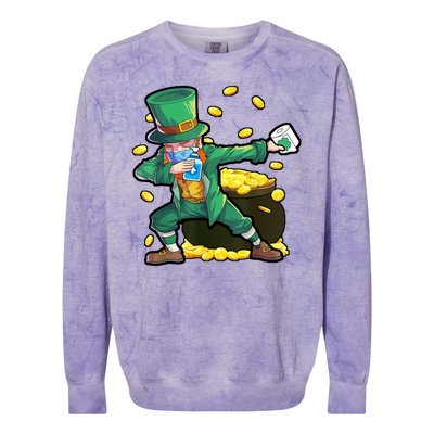 Dabbing Quarantine Leprechaun Colorblast Crewneck Sweatshirt