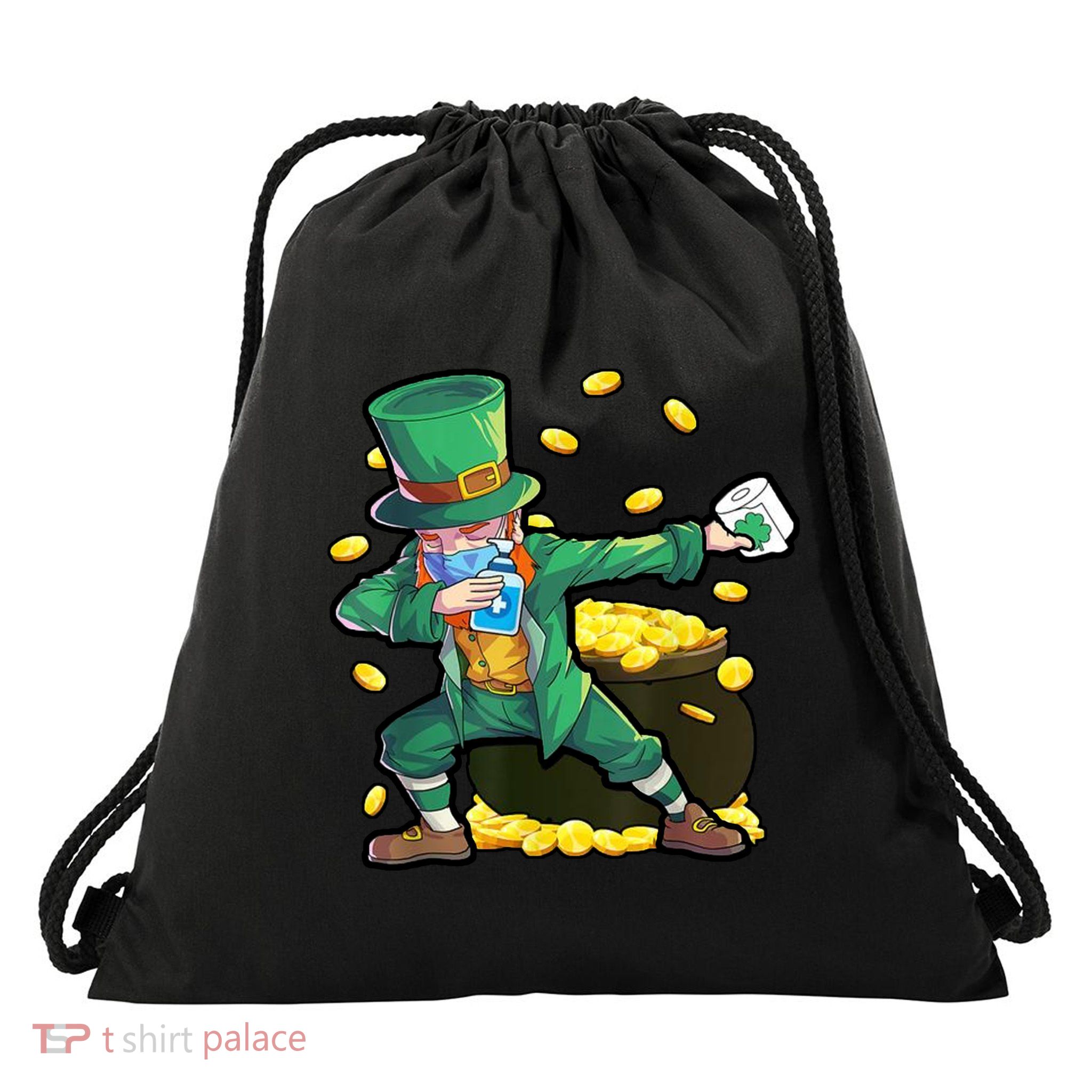 Dabbing Quarantine Leprechaun Drawstring Bag