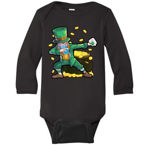 Dabbing Quarantine Leprechaun Baby Long Sleeve Bodysuit