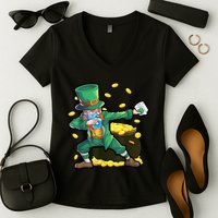 Dabbing Quarantine Leprechaun Women's V-Neck T-Shirt