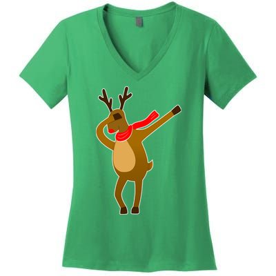 Dabbing Red Nose Reindeer Christmas Women's V-Neck T-Shirt