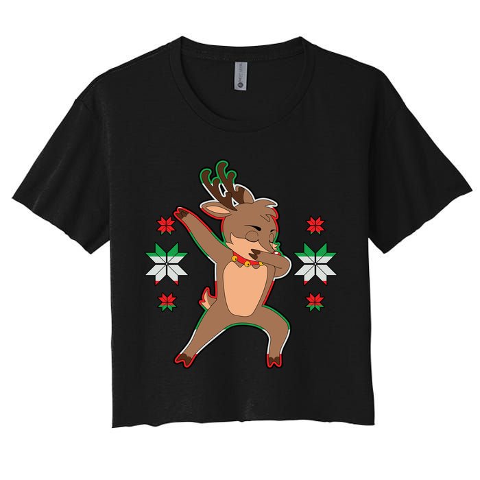 Dabbing Reindeer Women's Crop Top Tee