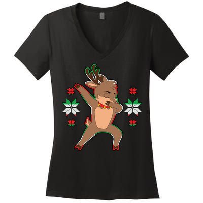 Dabbing Reindeer Women's V-Neck T-Shirt