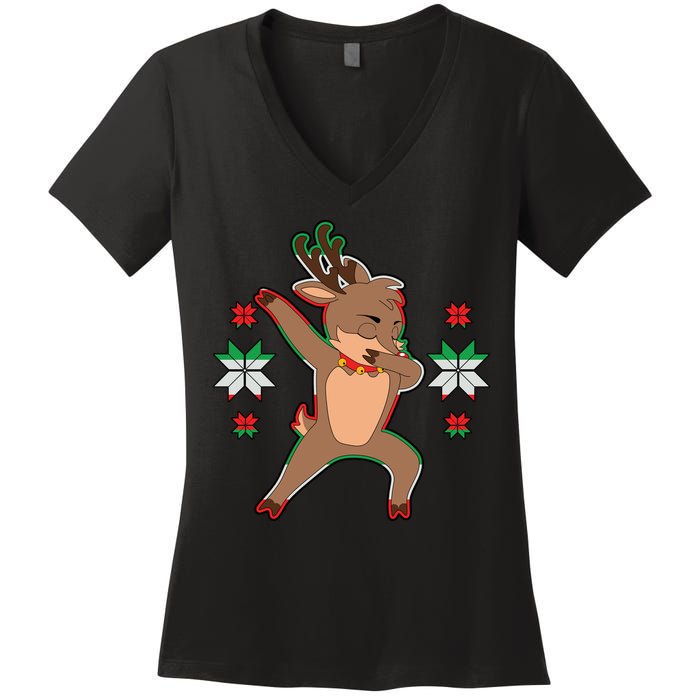 Dabbing Reindeer Women's V-Neck T-Shirt