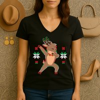 Dabbing Reindeer Women's V-Neck T-Shirt