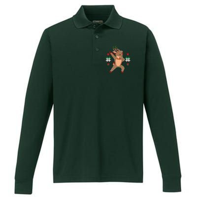 Dabbing Reindeer Performance Long Sleeve Polo