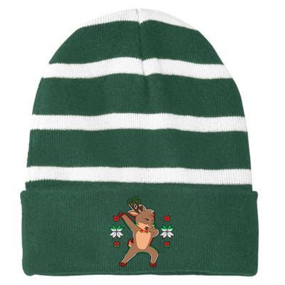 Dabbing Reindeer Striped Beanie with Solid Band