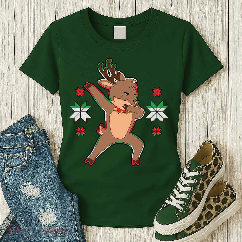 Dabbing Reindeer Womens T-Shirt