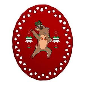 Dabbing Reindeer Ceramic Oval Ornament