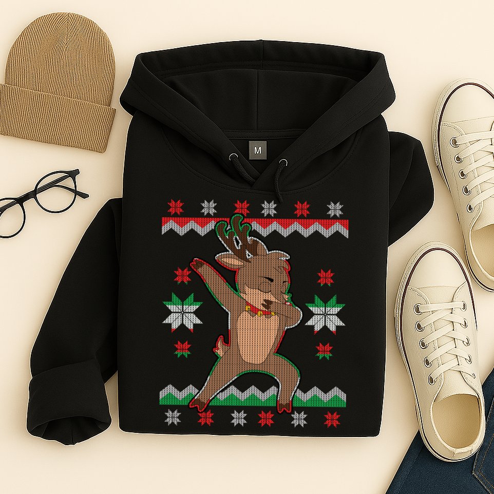 Dabbing Reindeer Ugly Christmas Hoodie