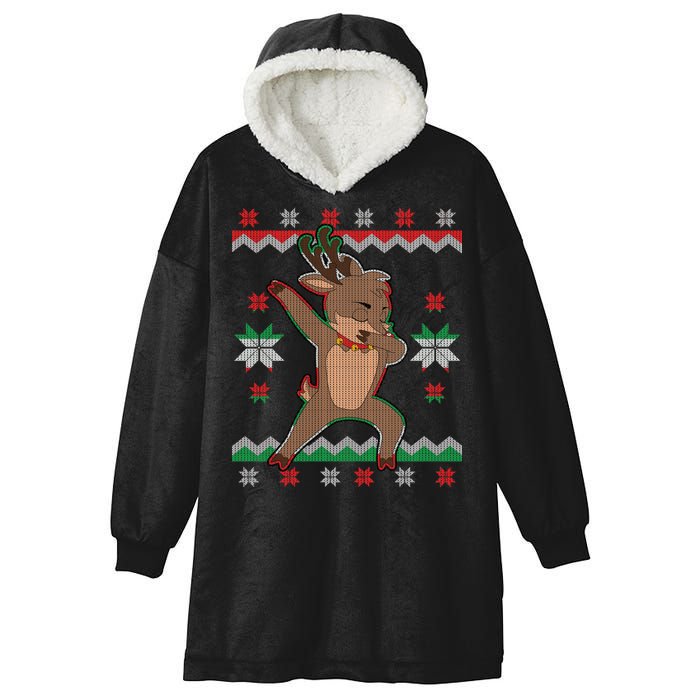 Dabbing Reindeer Ugly Christmas Hooded Wearable Blanket