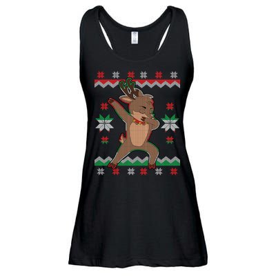 Dabbing Reindeer Ugly Christmas Ladies Essential Flowy Tank
