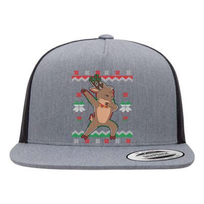 Dabbing Reindeer Ugly Christmas Flat Bill Trucker Hat