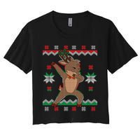 Dabbing Reindeer Ugly Christmas Women's Crop Top Tee