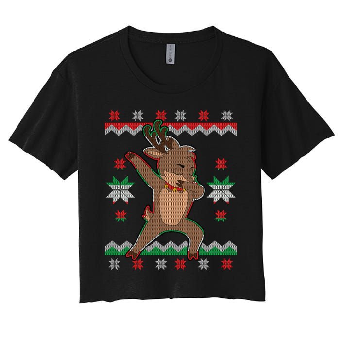 Dabbing Reindeer Ugly Christmas Women's Crop Top Tee