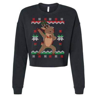 Dabbing Reindeer Ugly Christmas Cropped Pullover Crew