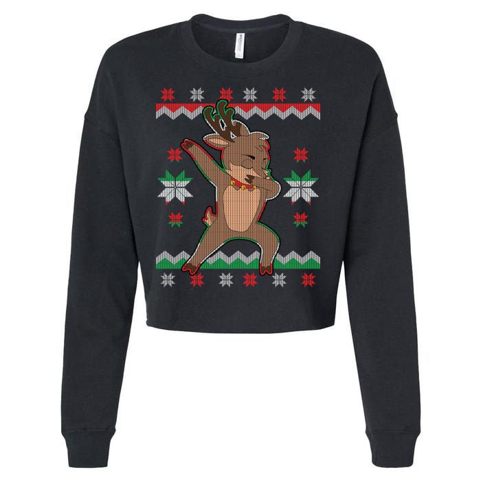 Dabbing Reindeer Ugly Christmas Cropped Pullover Crew