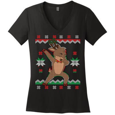 Dabbing Reindeer Ugly Christmas Women's V-Neck T-Shirt