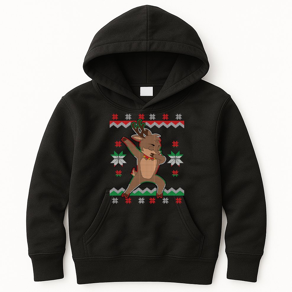 Dabbing Reindeer Ugly Christmas Kids Hoodie