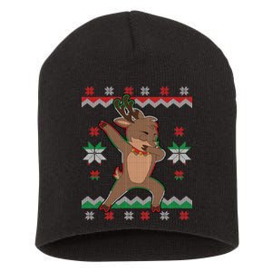 Dabbing Reindeer Ugly Christmas Short Acrylic Beanie