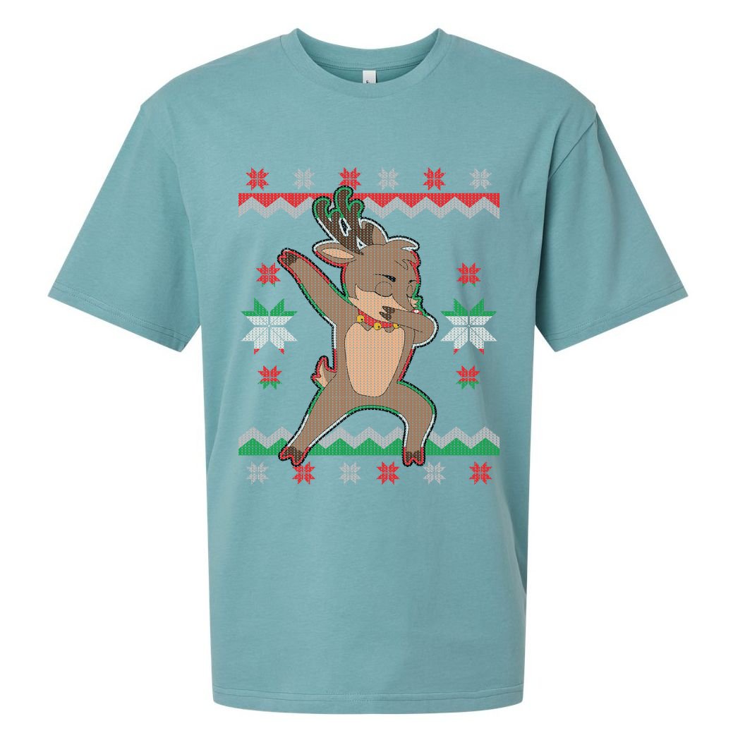Dabbing Reindeer Ugly Christmas Sueded Cloud Jersey T-Shirt