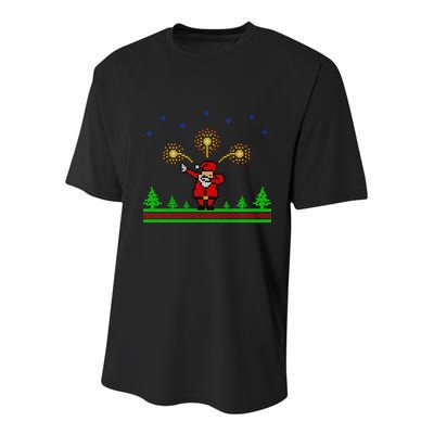 Dabbing Santa 8-Bit Ugly Christmas Youth Performance Sprint T-Shirt