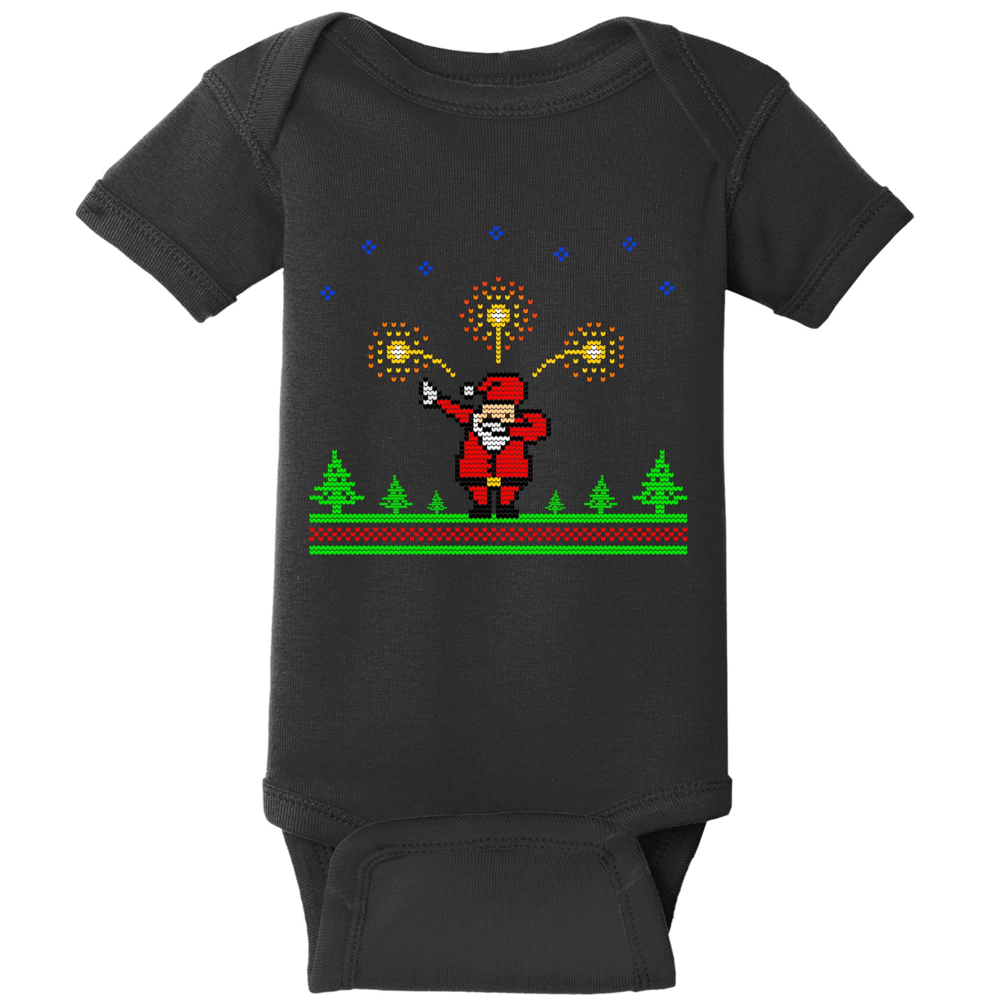 Dabbing Santa 8-Bit Ugly Christmas Baby Bodysuit