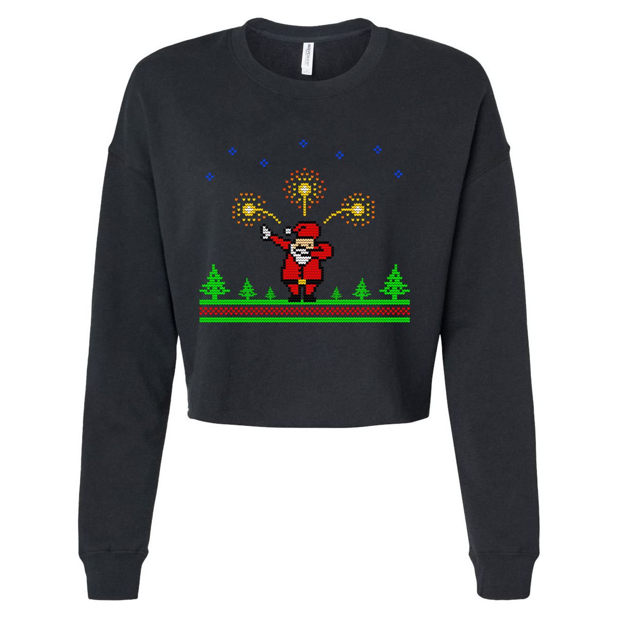 Dabbing Santa 8-Bit Ugly Christmas Cropped Pullover Crew