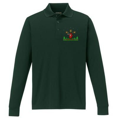 Dabbing Santa 8-Bit Ugly Christmas Performance Long Sleeve Polo