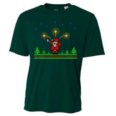 Dabbing Santa 8-Bit Ugly Christmas Cooling Performance Crew T-Shirt