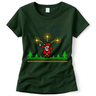 Dabbing Santa 8-Bit Ugly Christmas Womens T-Shirt