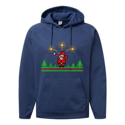 Dabbing Santa 8-Bit Ugly Christmas Performance Fleece Hoodie