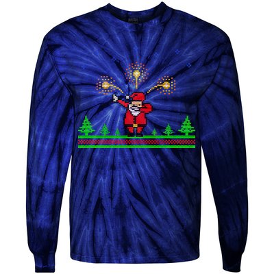 Dabbing Santa 8-Bit Ugly Christmas Tie-Dye Long Sleeve Shirt