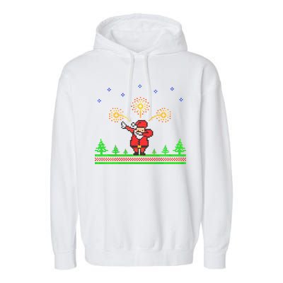 Dabbing Santa 8-Bit Ugly Christmas Garment-Dyed Fleece Hoodie