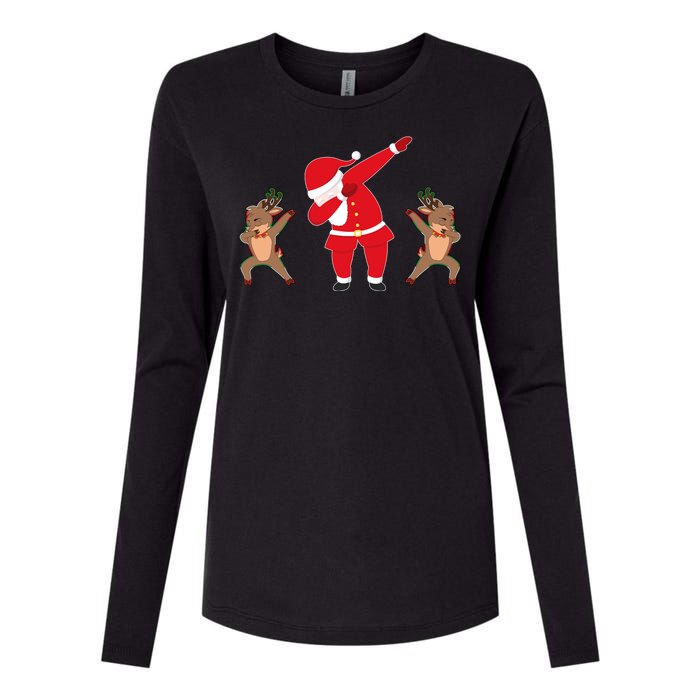 Dabbing Santa And Reindeer Funny Christmas Womens Cotton Relaxed Long Sleeve T-Shirt