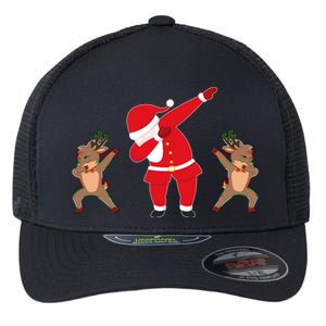 Dabbing Santa And Reindeer Funny Christmas Flexfit Unipanel Trucker Cap