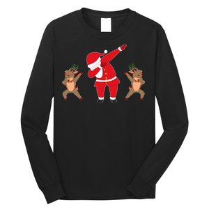 Dabbing Santa And Reindeer Funny Christmas Long Sleeve Shirt