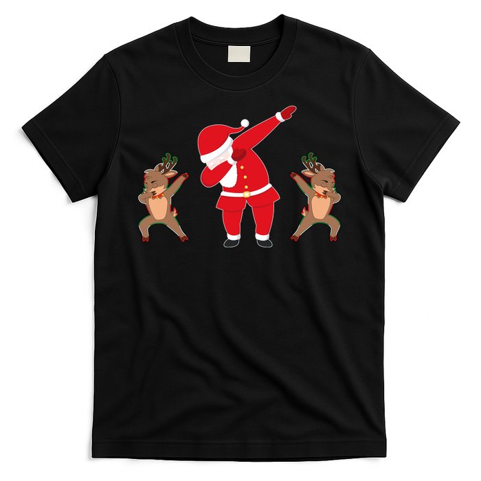 Dabbing Santa And Reindeer Funny Christmas T-Shirt