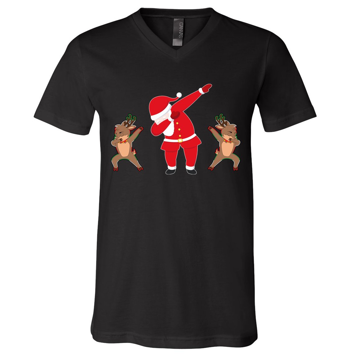 Dabbing Santa And Reindeer Funny Christmas V-Neck T-Shirt