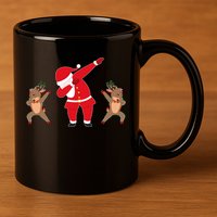 Dabbing Santa And Reindeer Funny Christmas 11oz C Handle Ceramic Mug