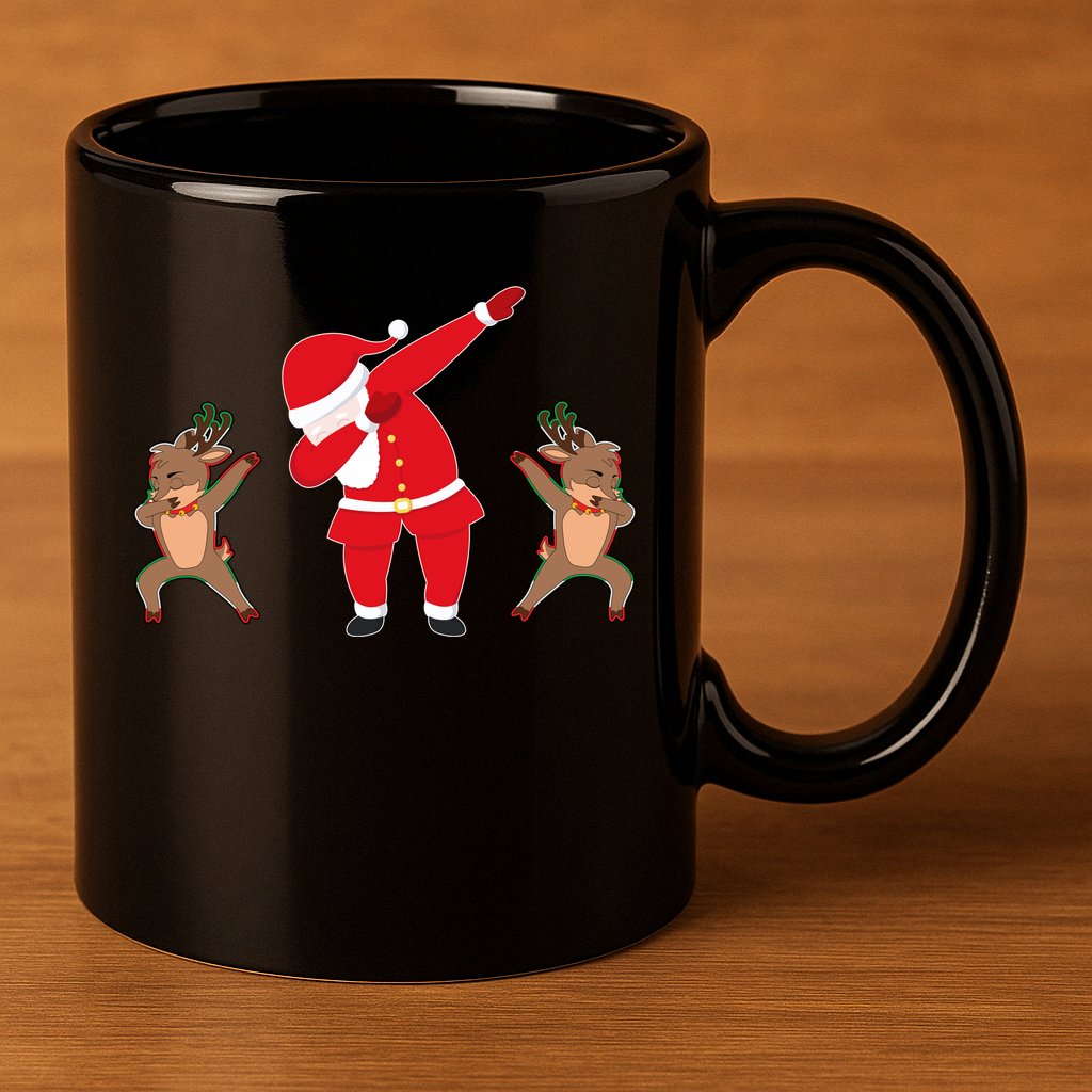 Dabbing Santa And Reindeer Funny Christmas 11oz C Handle Ceramic Mug