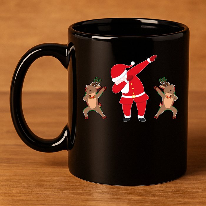 Dabbing Santa And Reindeer Funny Christmas 11oz C Handle Ceramic Mug
