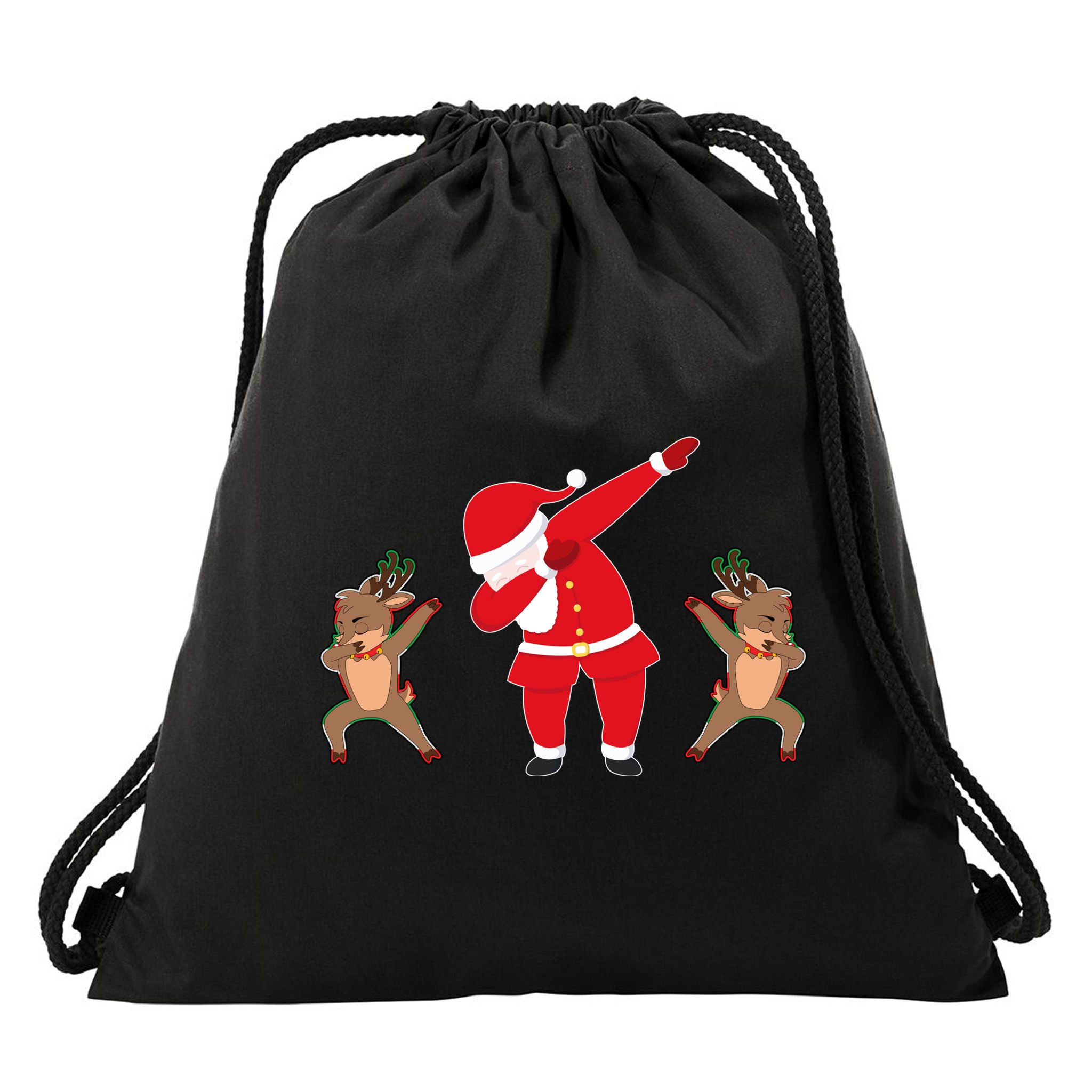 Dabbing Santa And Reindeer Funny Christmas Drawstring Bag