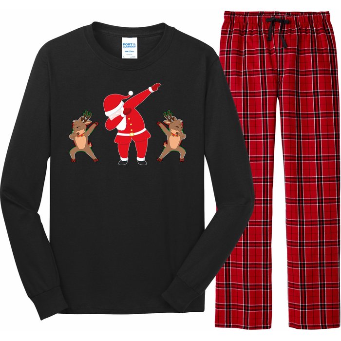 Dabbing Santa And Reindeer Funny Christmas Long Sleeve Pajama Set