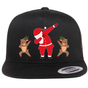 Dabbing Santa And Reindeer Funny Christmas Flat Bill Trucker Hat