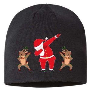 Dabbing Santa And Reindeer Funny Christmas Sustainable Beanie