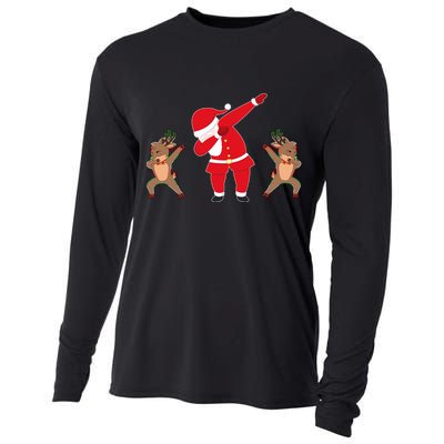 Dabbing Santa And Reindeer Funny Christmas Cooling Performance Long Sleeve Crew