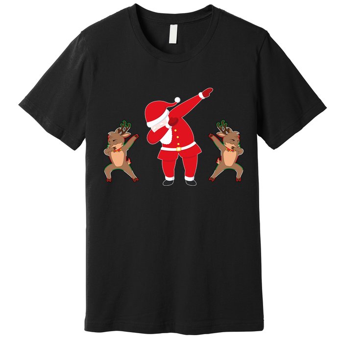 Dabbing Santa And Reindeer Funny Christmas Premium T-Shirt