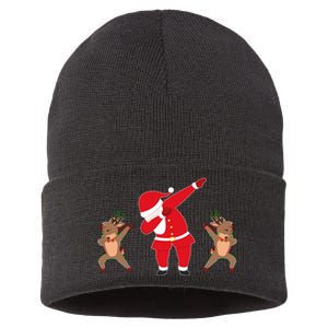 Dabbing Santa And Reindeer Funny Christmas Sustainable Knit Beanie